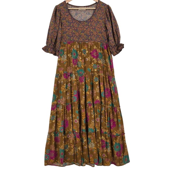 Natural Life Womens S Multicolor Floral Colette Boho Tiered Maxi Dress - Picture 2 of 13